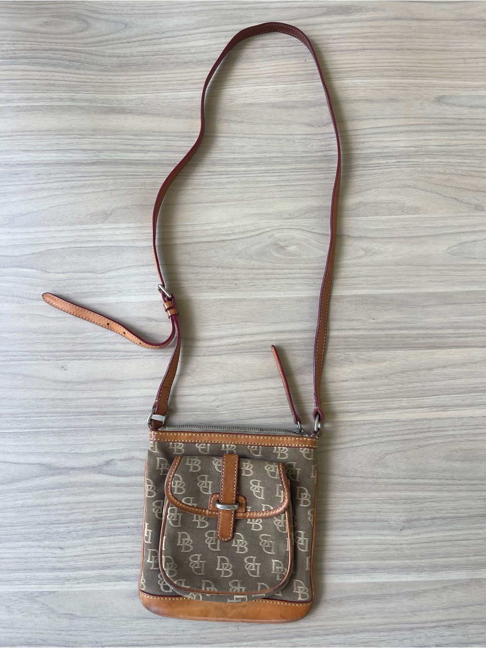 Dooney & Bourke Brown Signature Messenger Crossbody with Tan Trim